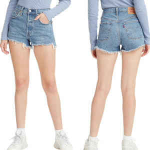 Levi's 501 Premium High Rise Denim Shorts 27 Medium Wash Button Fly BIG E